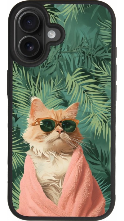 Coque iPhone 17 - Silicone rigide noir Cat Summer Palms