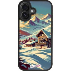 Coque iPhone 17 - Silicone rigide noir Chalet montagne enneigée