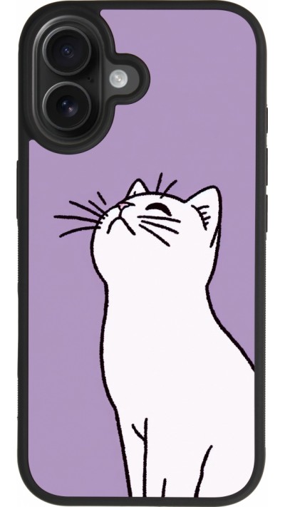 Coque iPhone 17 - Silicone rigide noir Chat sur fond violet
