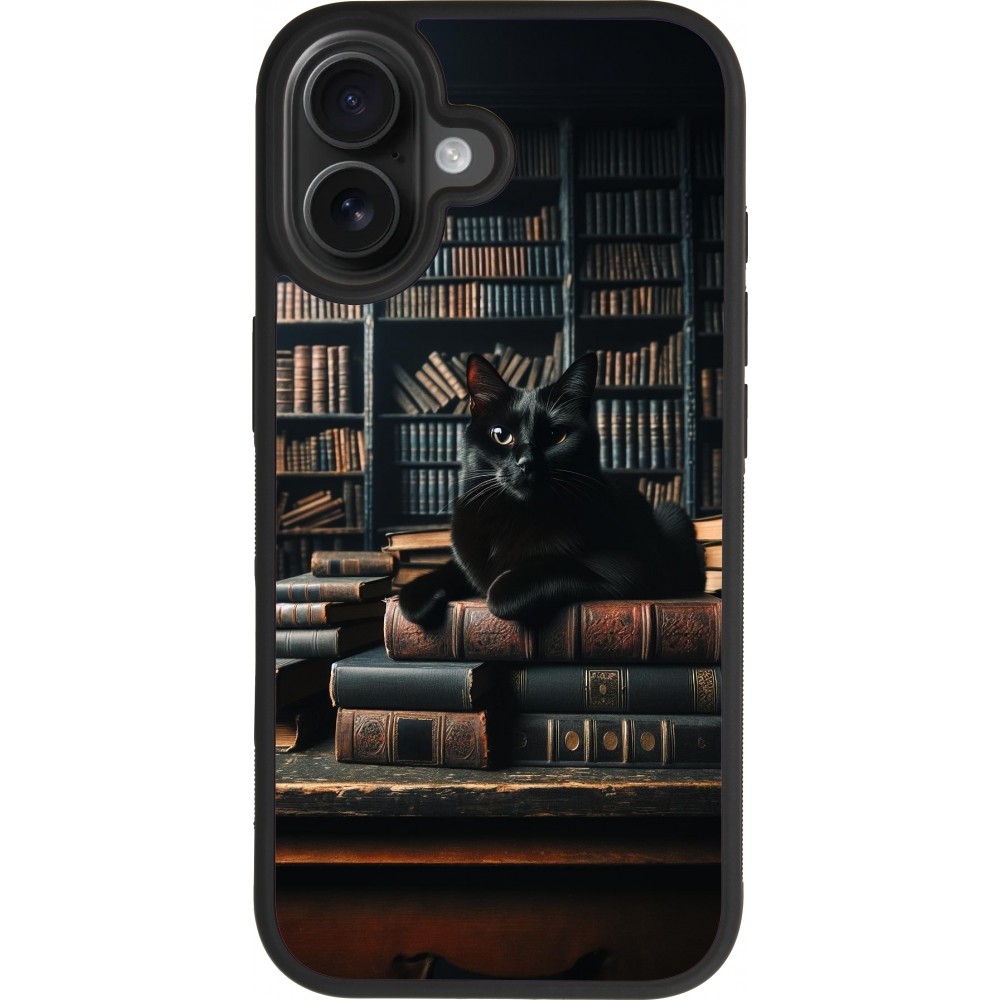 iPhone 17 Case Hülle - Silikon schwarz Katze Bücher dunkel
