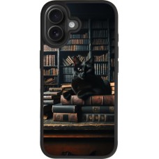 iPhone 17 Case Hülle - Silikon schwarz Katze Bücher dunkel