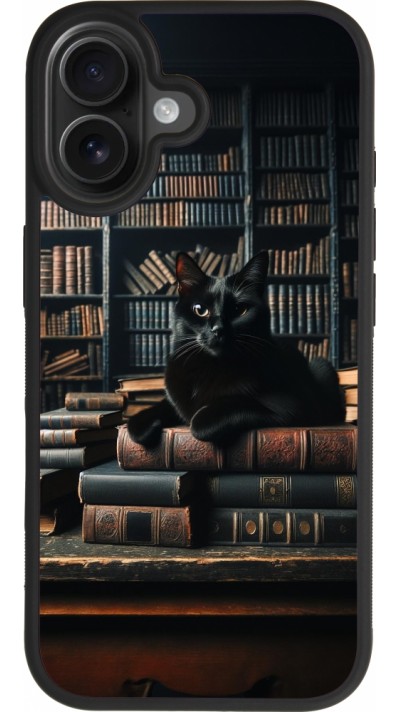 Coque iPhone 17 - Silicone rigide noir Chat livres sombres