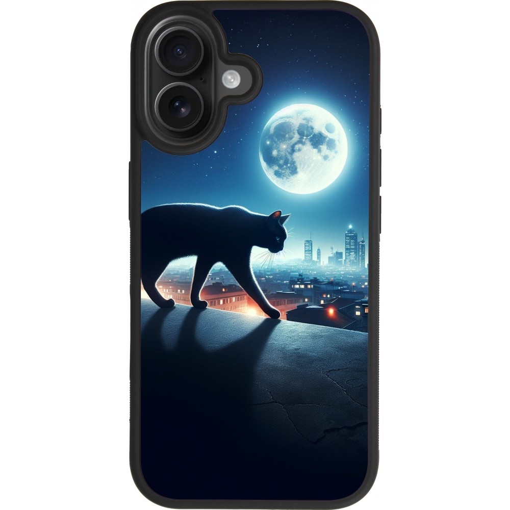 iPhone 17 Case Hülle - Silikon schwarz Schwarze Katze unter dem Vollmond