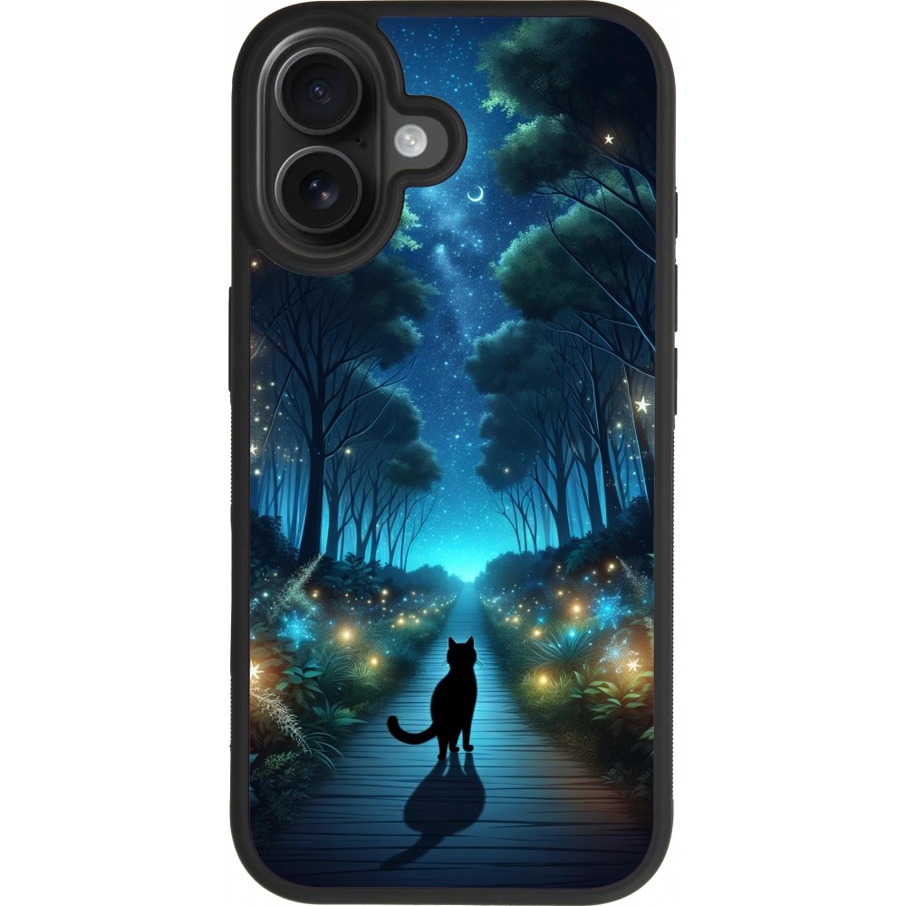 Coque iPhone 17 - Silicone rigide noir Chat noir promenade