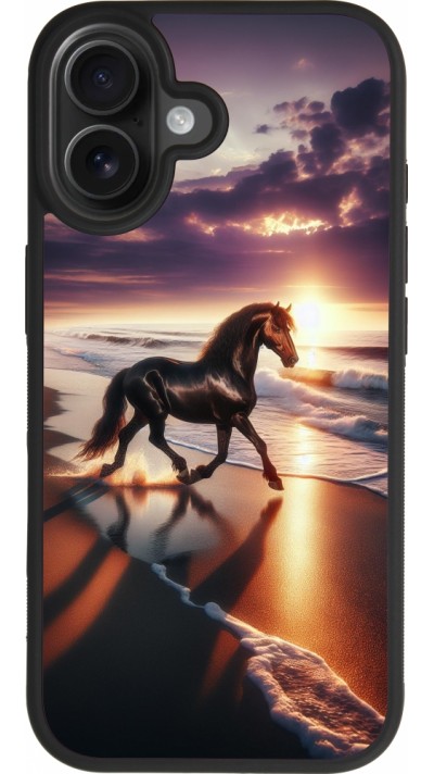 Coque iPhone 17 - Silicone rigide noir Cheval majestueux plage