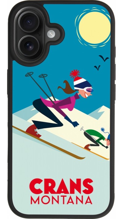 Coque iPhone 17 - Silicone rigide noir Crans-Montana Ski Downhill