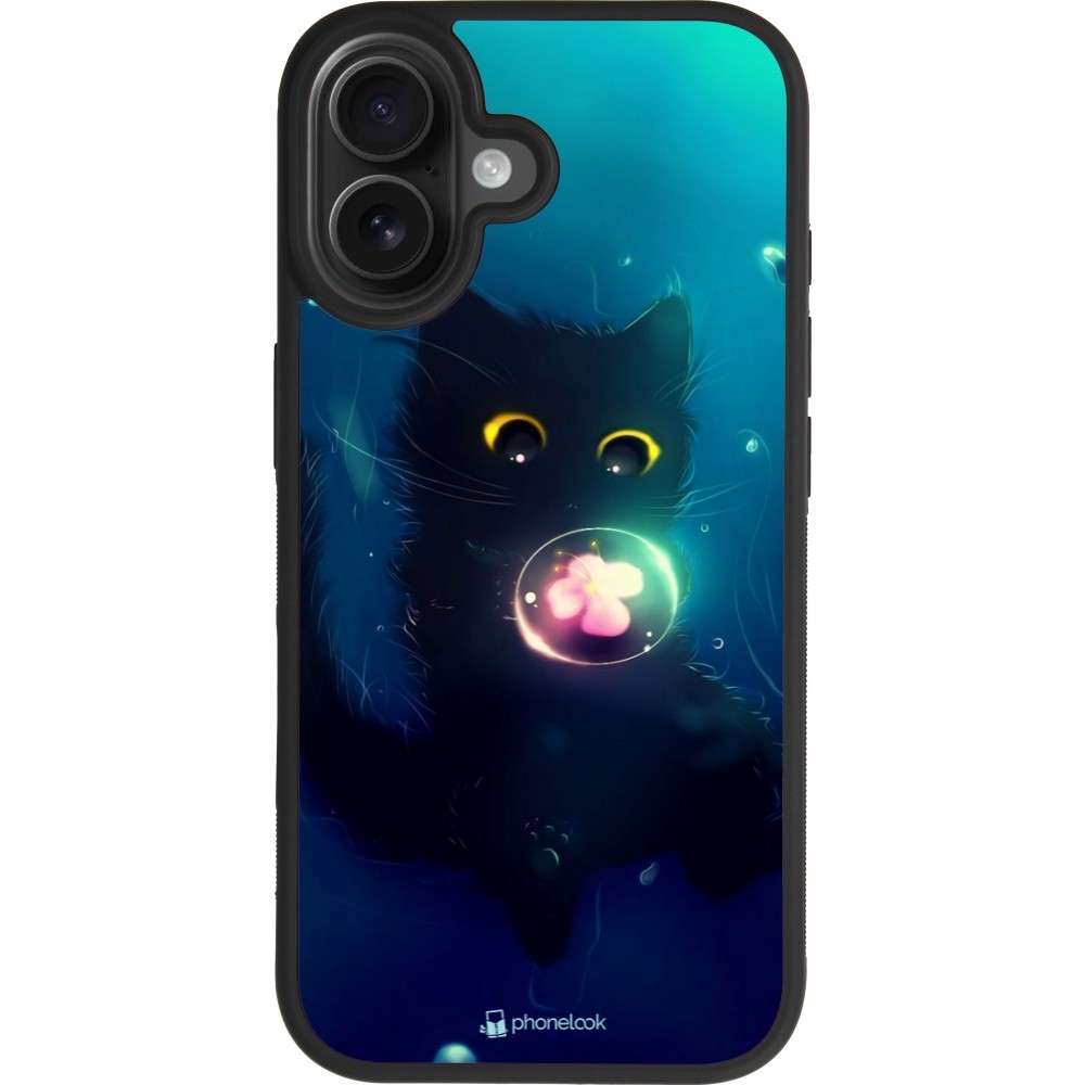 Coque iPhone 17 - Silicone rigide noir Cute Cat Bubble