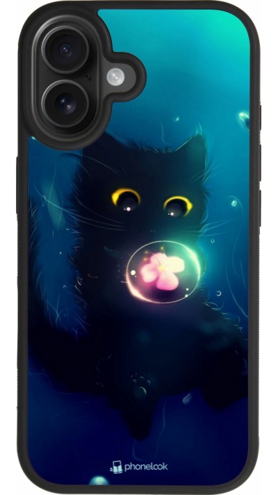 Coque iPhone 17 - Silicone rigide noir Cute Cat Bubble