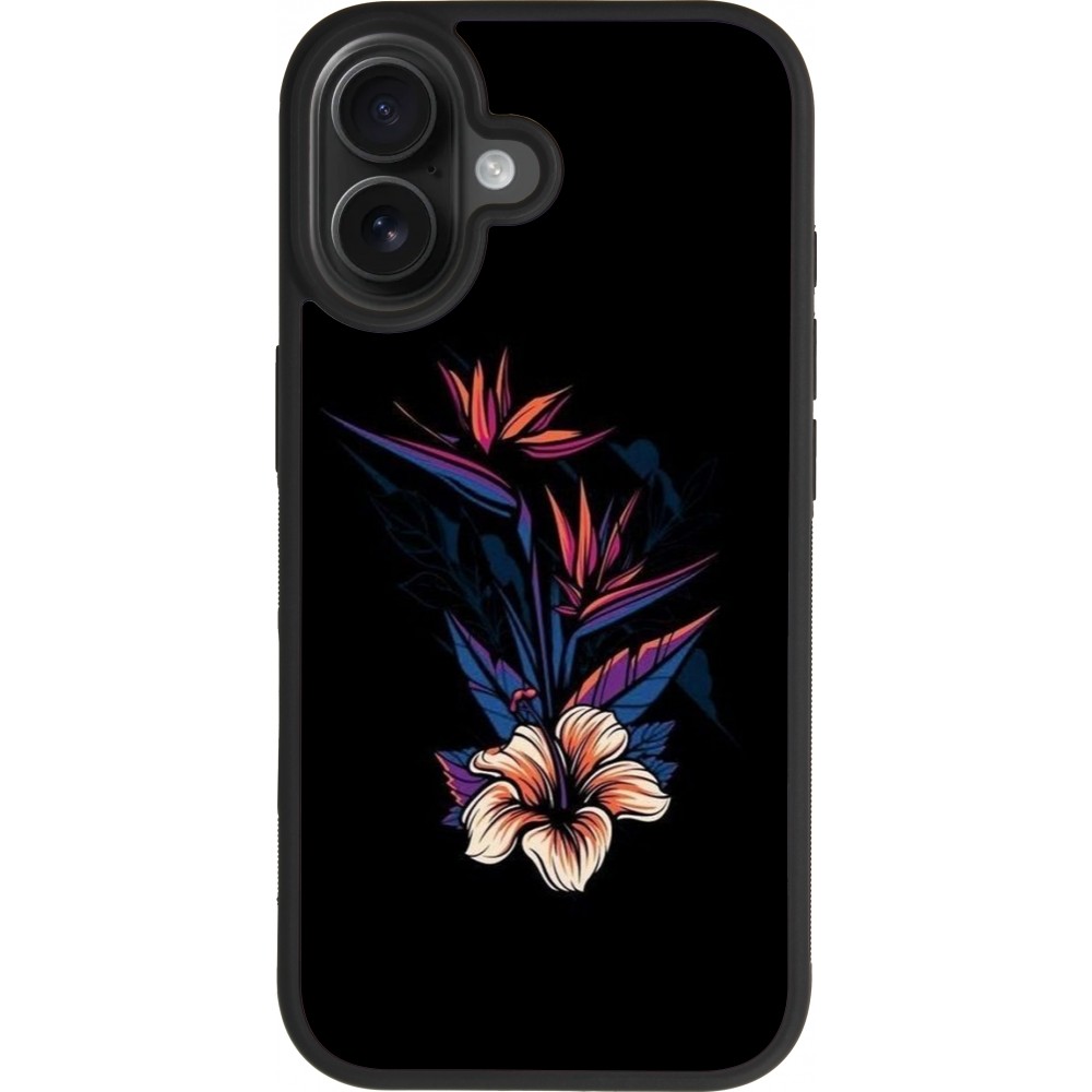Coque iPhone 17 - Silicone rigide noir Dark Flowers