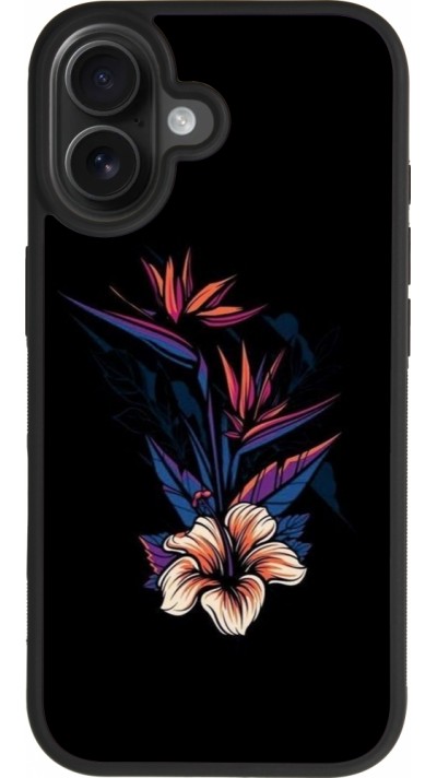 Coque iPhone 17 - Silicone rigide noir Dark Flowers