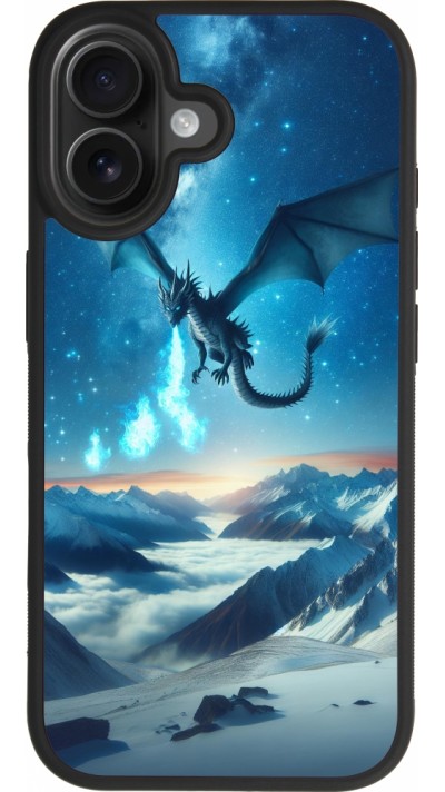 Coque iPhone 17 - Silicone rigide noir Dragon nocturne montagne