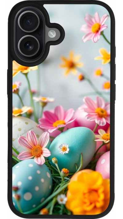 iPhone 17 Case Hülle - Silikon schwarz Easter 2026 Eggs with flowers
