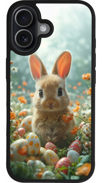 iPhone 17 Case Hülle - Silikon schwarz Easter 2026 Rabbit in the garden