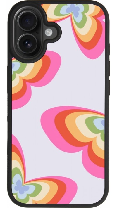 Coque iPhone 17 - Silicone rigide noir Easter 2024 rainbow butterflies
