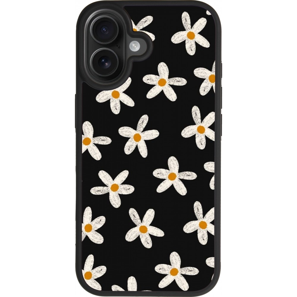 Coque iPhone 17 - Silicone rigide noir Easter 2024 white on black flower