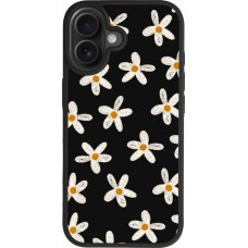 Coque iPhone 17 - Silicone rigide noir Easter 2024 white on black flower