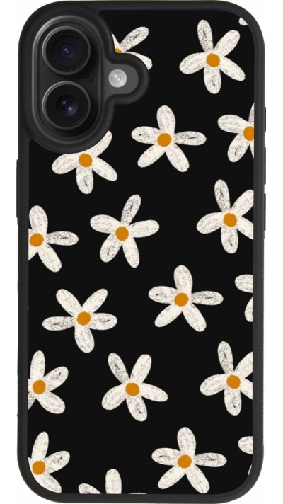 Coque iPhone 17 - Silicone rigide noir Easter 2024 white on black flower