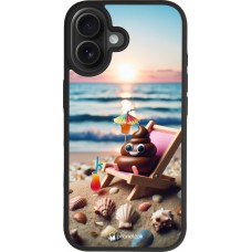 Coque iPhone 17 - Silicone rigide noir Emoji caca sur chaise longue