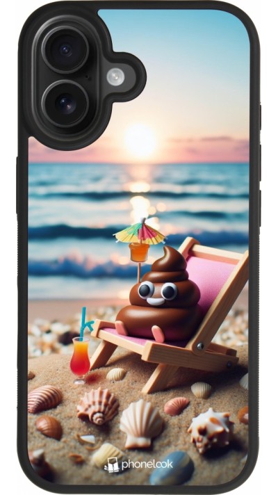 Coque iPhone 17 - Silicone rigide noir Emoji caca sur chaise longue