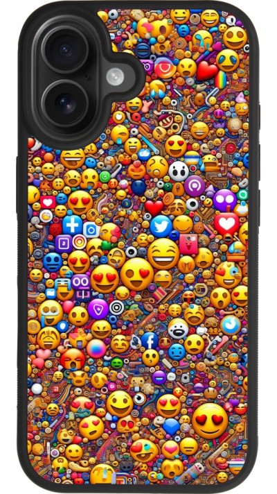 Coque iPhone 17 - Silicone rigide noir Emoji mixed