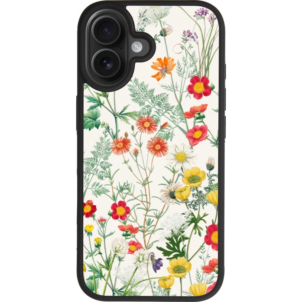 Coque iPhone 17 - Silicone rigide noir Flora Botanical Wildlife