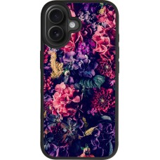 Coque iPhone 17 - Silicone rigide noir Flowers Dark
