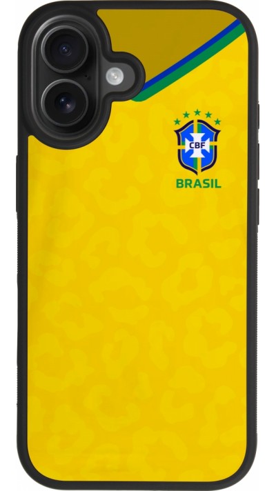 Coque iPhone 17 - Silicone rigide noir Maillot de football Brésil 2022 personnalisable