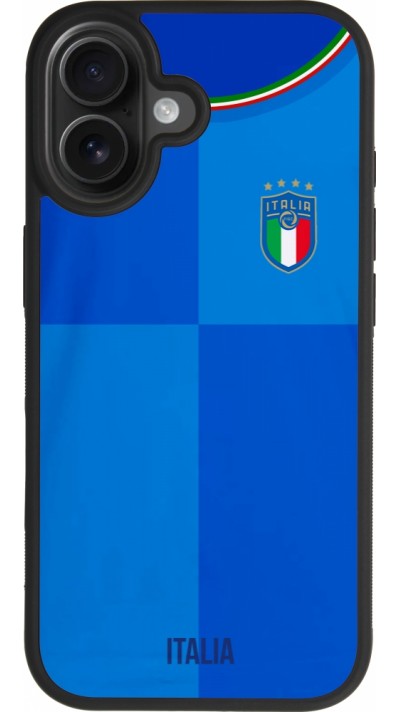 Coque iPhone 17 - Silicone rigide noir Maillot de football Italie 2022 personnalisable