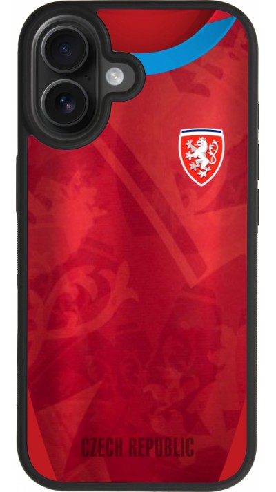 Coque iPhone 17 - Silicone rigide noir Maillot de football République Tchèque personnalisable