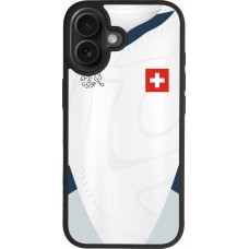 Coque iPhone 17 - Silicone rigide noir Maillot de football Suisse Extérieur personnalisable