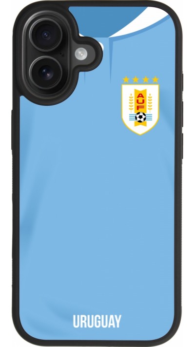 Coque iPhone 17 - Silicone rigide noir Maillot de football Uruguay 2022 personnalisable