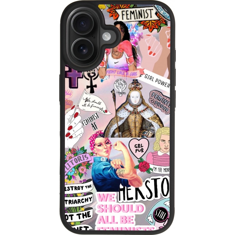 Coque iPhone 17 - Silicone rigide noir Girl Power Collage