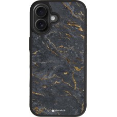 Coque iPhone 17 - Silicone rigide noir Grey Gold Marble