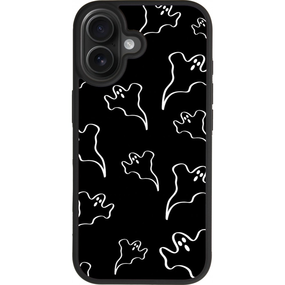 Coque iPhone 17 - Silicone rigide noir Halloween 2024 black and white ghosts