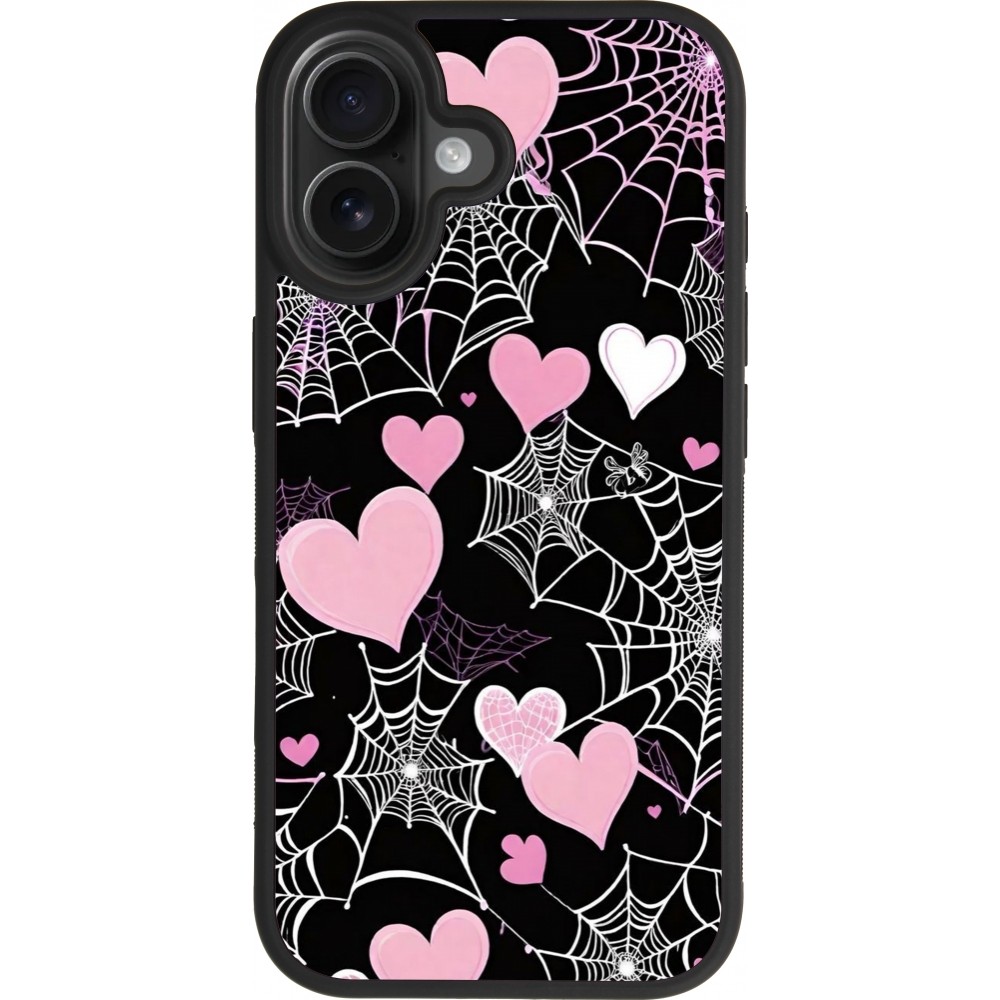 Coque iPhone 17 - Silicone rigide noir Halloween 2024 girly