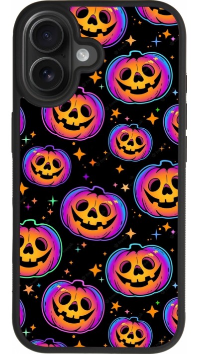 Coque iPhone 17 - Silicone rigide noir Halloween 2024 rainbow pumpkins