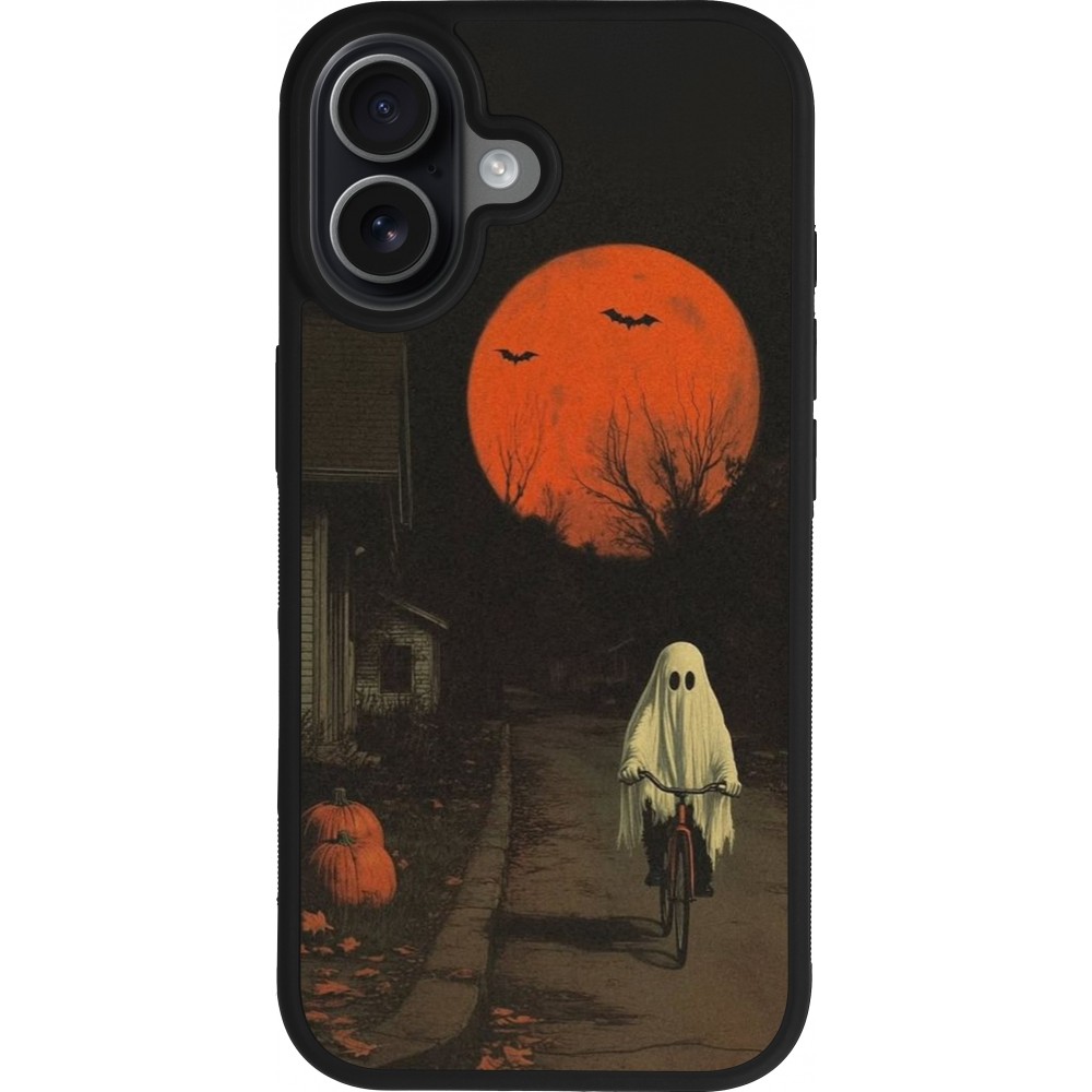 iPhone 17 Case Hülle - Silikon schwarz Halloween 2025 Ghost on a bicycle