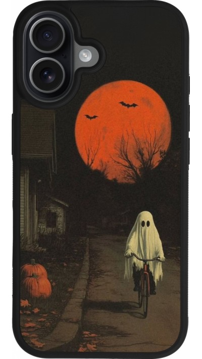 iPhone 17 Case Hülle - Silikon schwarz Halloween 2025 Ghost on a bicycle