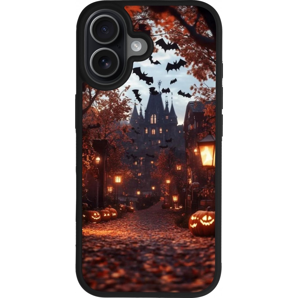 iPhone 17 Case Hülle - Silikon schwarz Halloween 2025 Haunted house
