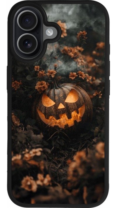 iPhone 17 Case Hülle - Silikon schwarz Halloween 2025 Pumpkin with flowers