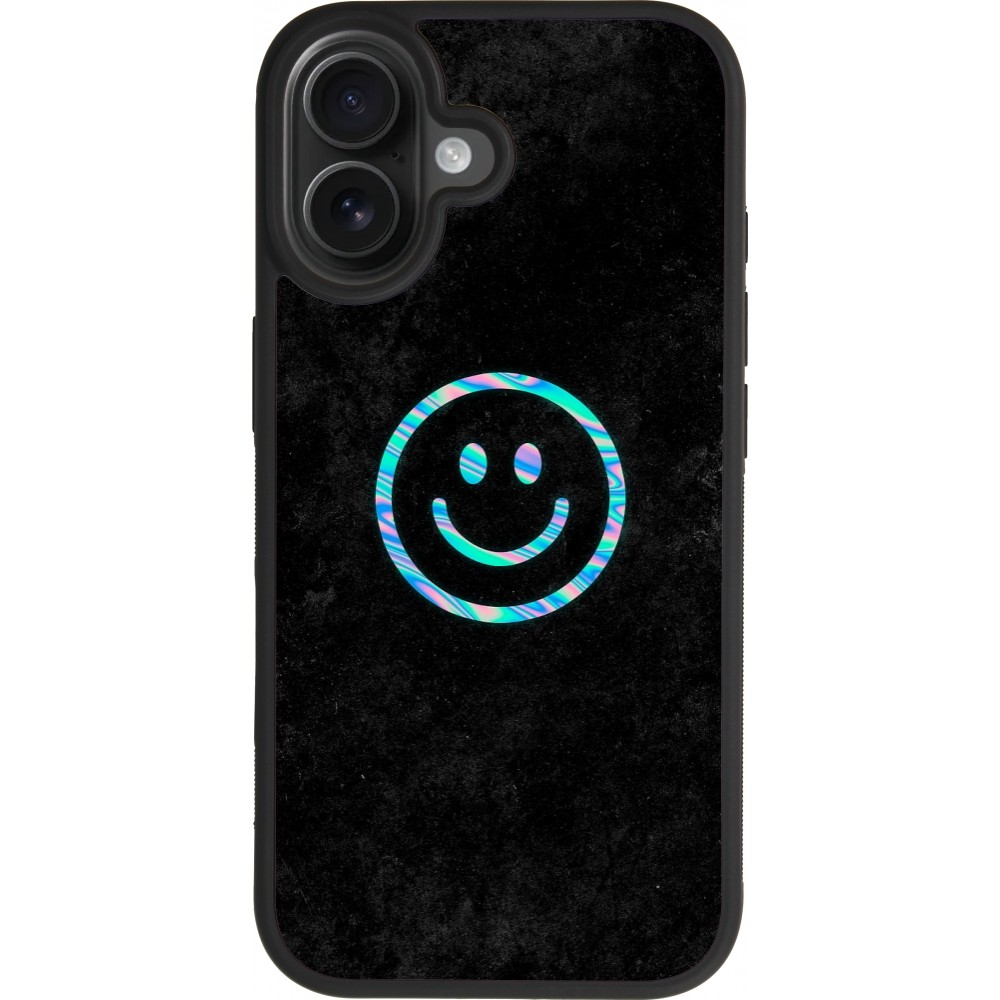 Coque iPhone 17 - Silicone rigide noir Happy smiely irisé