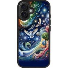 Coque iPhone 17 - Silicone rigide noir hibou volant floral