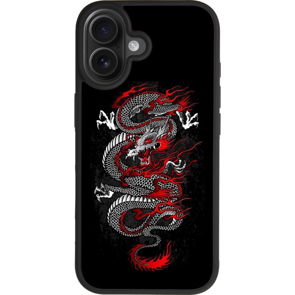Coque iPhone 17 - Silicone rigide noir Japanese style Dragon Tattoo Red Black