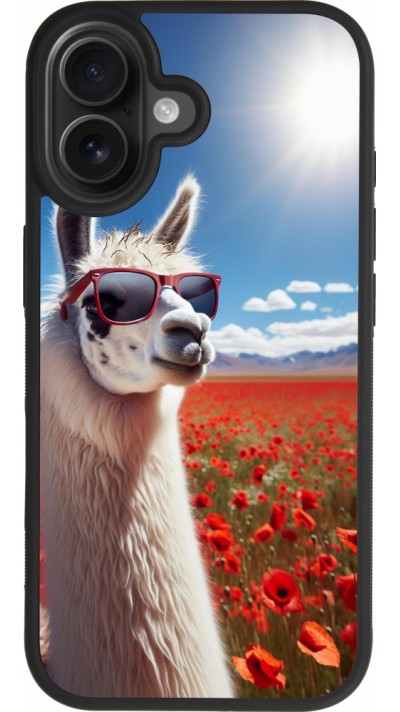 Coque iPhone 17 - Silicone rigide noir Lama Chic en Coquelicot