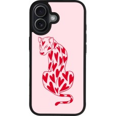 Coque iPhone 17 - Silicone rigide noir Leopard with hearts 2026