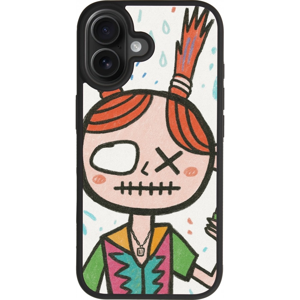 Coque iPhone 17 - Silicone rigide noir Little Girl Sketch
