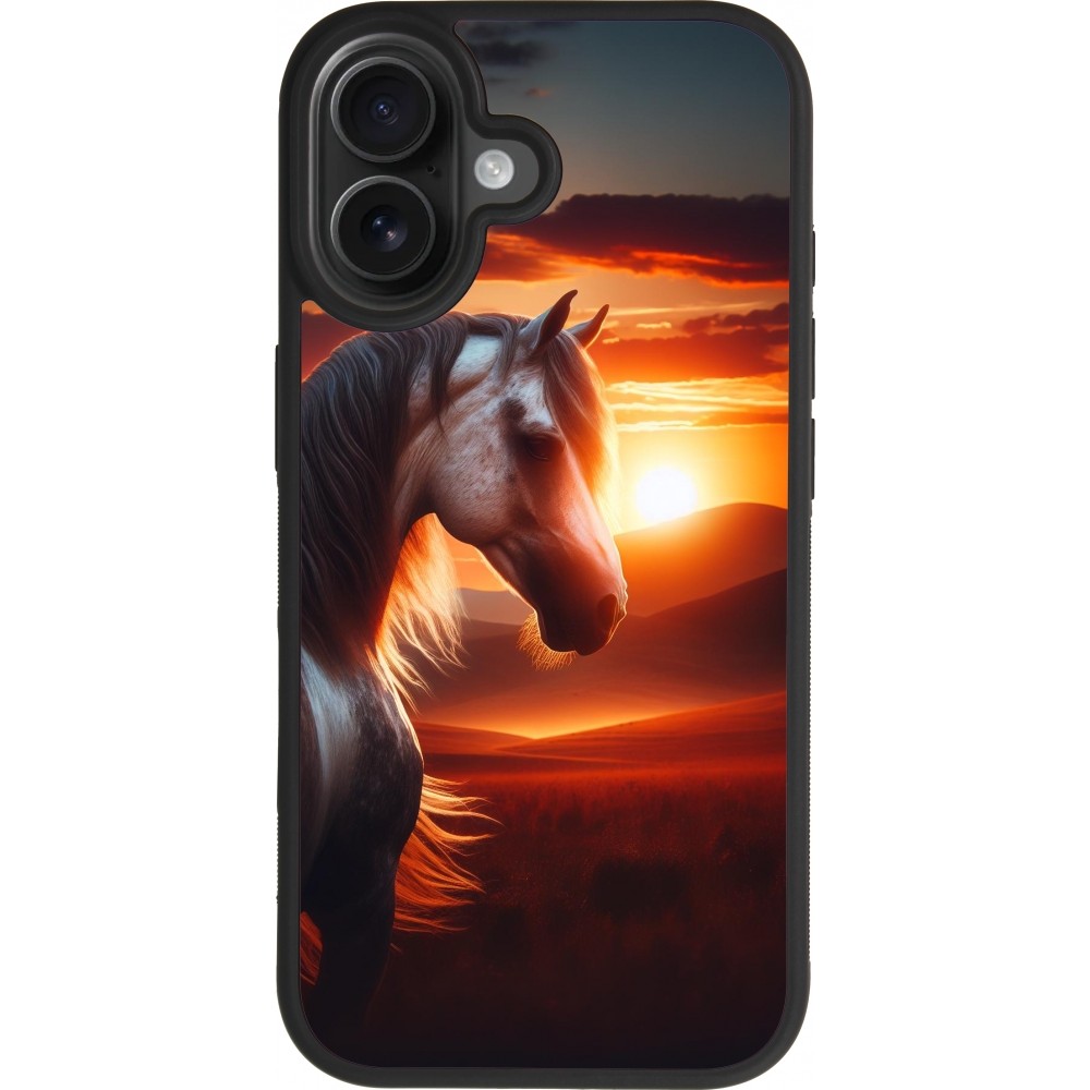 Coque iPhone 17 - Silicone rigide noir Majestic Sunset Horse