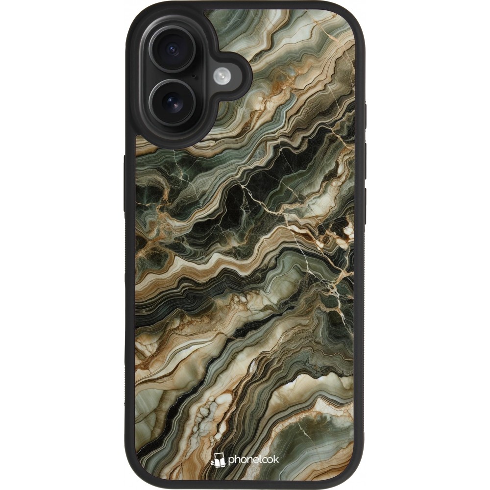 Coque iPhone 17 - Silicone rigide noir Marbre Olive