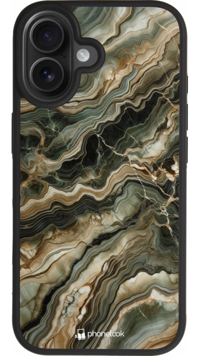 Coque iPhone 17 - Silicone rigide noir Marbre Olive