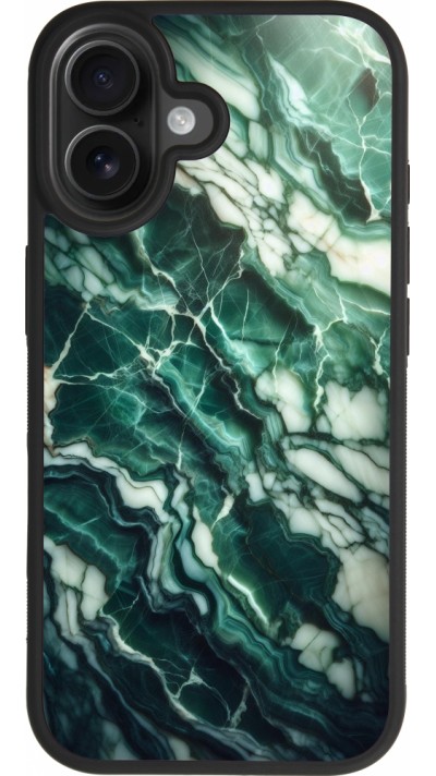Coque iPhone 17 - Silicone rigide noir Marbre vert majestueux
